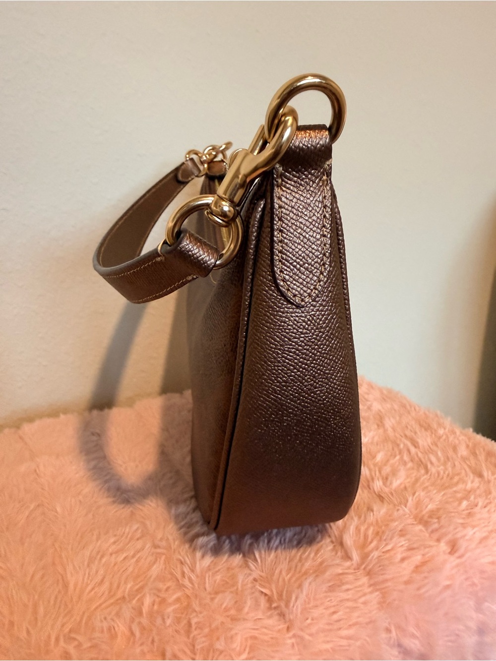 Coach Aria Bag - Brown Signature Crescent Bag with Gold Hardware - Picture 4 of 7